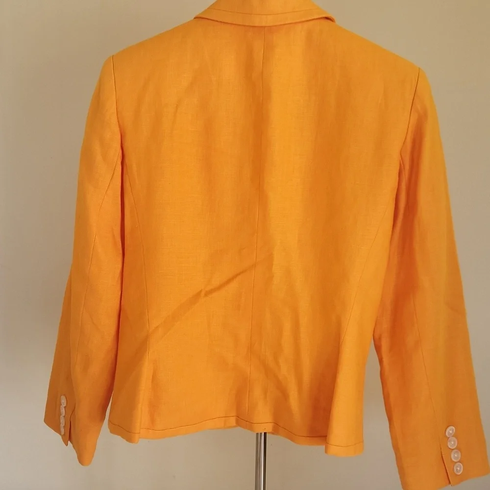 Lauren Ralph Lauren Hibicus Orange Linen Blazer. Size 6p - Picture 5 of 10